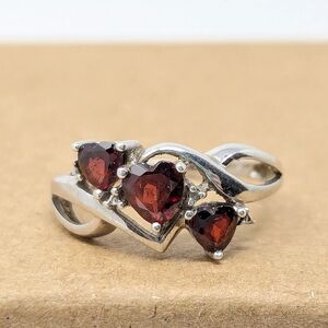 Sterling Silver 925 Red Garnet Gemstone Heart Ring Vintage